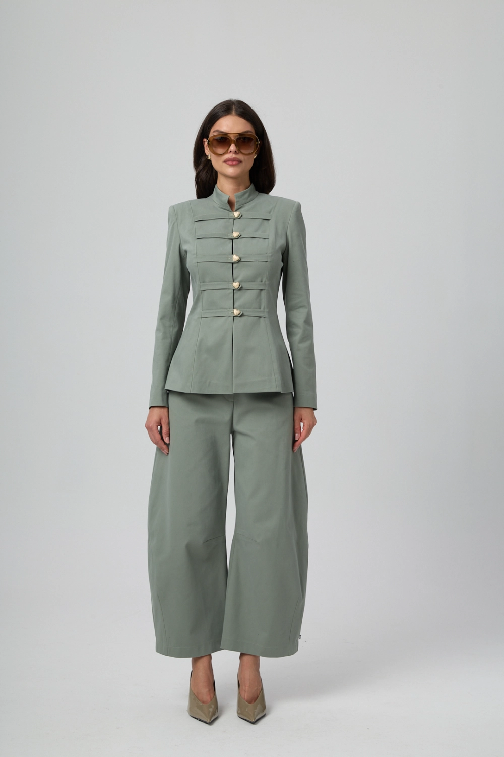 SPODNIE FEME OLIVE DENIM TROUSERS